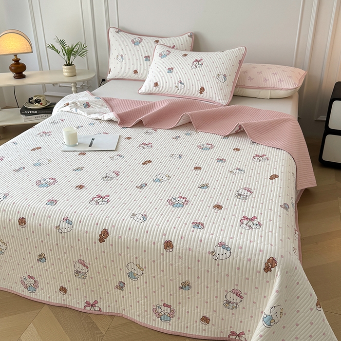 91家纺网 家纺一手货源 找家纺 卢赛尔 2026新款木棉床盖三件套四件套软床垫-四季款 KT乐园