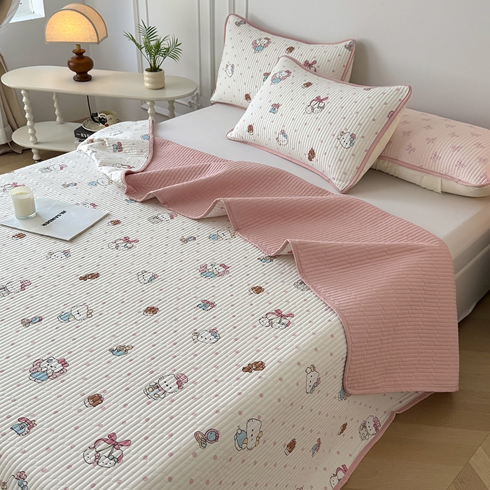 91家纺网 家纺一手货源 找家纺 卢赛尔 2026新款木棉床盖三件套四件套软床垫-四季款 KT乐园