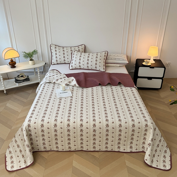 91家纺网 家纺一手货源 找家纺 卢赛尔 2026新款木棉床盖三件套四件套软床垫-四季款 茉莉