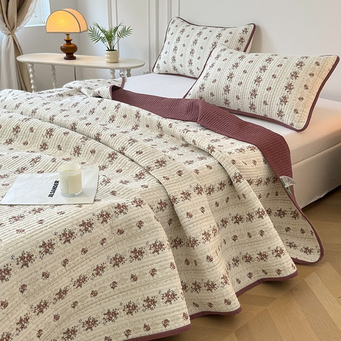 91家纺网 家纺一手货源 找家纺 卢赛尔 2026新款木棉床盖三件套四件套软床垫-四季款 茉莉