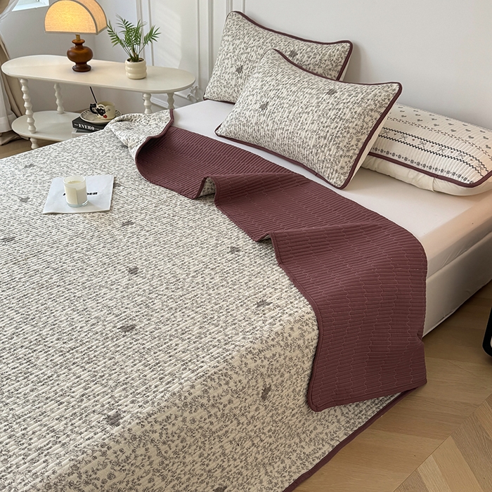 91家纺网 家纺一手货源 找家纺 卢赛尔 2026新款木棉床盖三件套四件套软床垫-四季款 夕颜