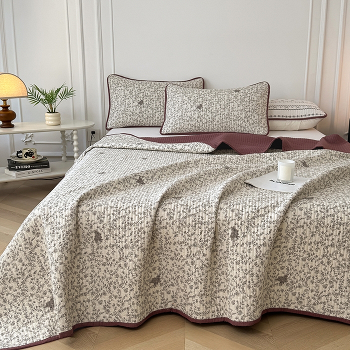 91家纺网 家纺一手货源 找家纺 卢赛尔 2026新款木棉床盖三件套四件套软床垫-四季款 夕颜