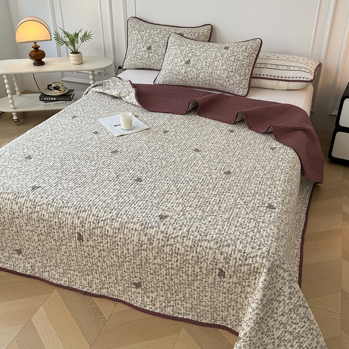 91家纺网 家纺一手货源 找家纺 卢赛尔 2026新款木棉床盖三件套四件套软床垫-四季款 夕颜