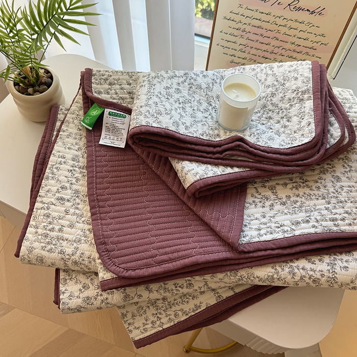 91家纺网 家纺一手货源 找家纺 卢赛尔 2026新款木棉床盖三件套四件套软床垫-四季款 夕颜