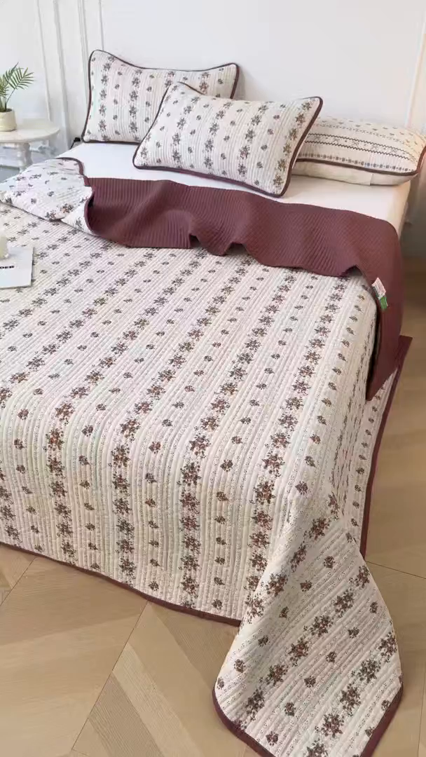 91家纺网 家纺一手货源 找家纺 卢赛尔 2026新款木棉床盖三件套四件套软床垫-四季款 茉莉