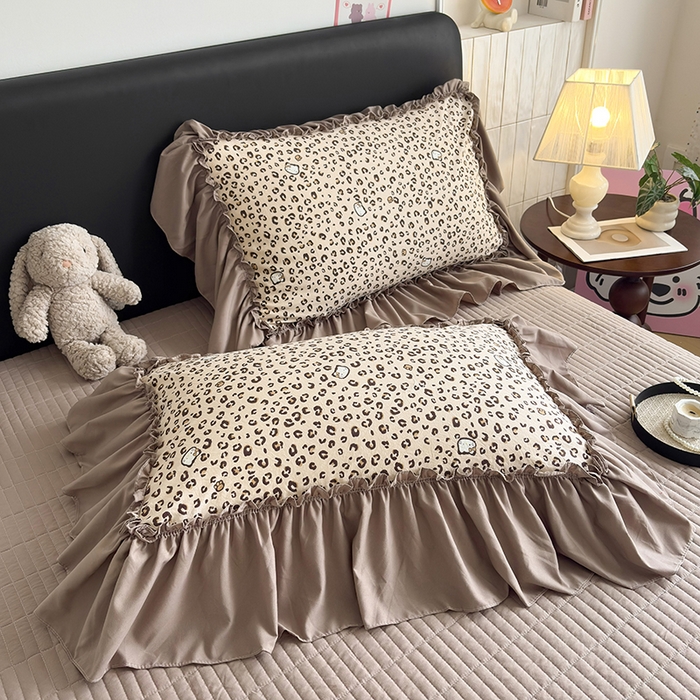 91家纺网 家纺一手货源 找家纺 2026 铠畅新款韩系古法韩国水洗棉仿棉云感棉法式浪漫大花边床盖四件套 赫本豹影