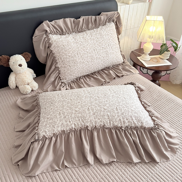 91家纺网 家纺一手货源 找家纺 2026 铠畅新款韩系古法韩国水洗棉仿棉云感棉法式浪漫大花边床盖四件套 森系花眠