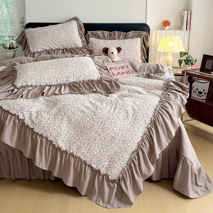 91家纺网 家纺一手货源 找家纺 2026 铠畅新款韩系古法韩国水洗棉仿棉云感棉法式浪漫大花边床盖四件套 森系花眠