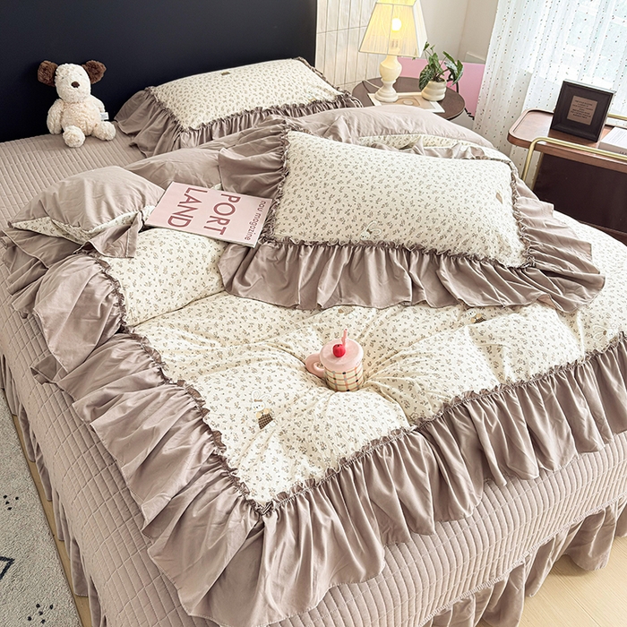 91家纺网 家纺一手货源 找家纺 2026 铠畅新款韩系古法韩国水洗棉仿棉云感棉法式浪漫大花边床盖四件套 兔小姐