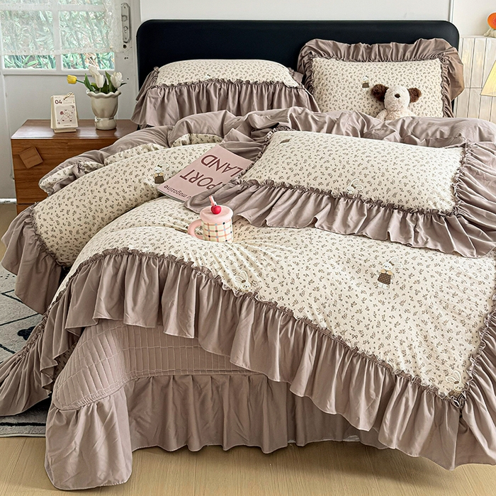 91家纺网 家纺一手货源 找家纺 2026 铠畅新款韩系古法韩国水洗棉仿棉云感棉法式浪漫大花边床盖四件套 兔小姐