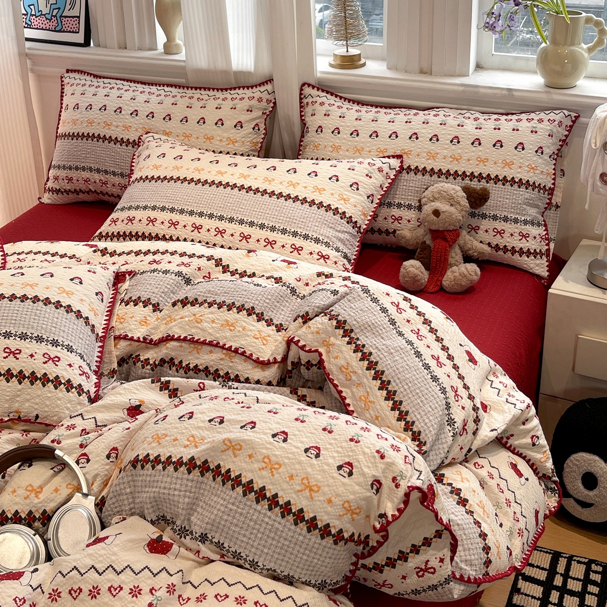 91家纺网 家纺一手货源 找家纺 （总）一比一家纺 2026新款云感泡芙棉小清新印花贝壳边四件套