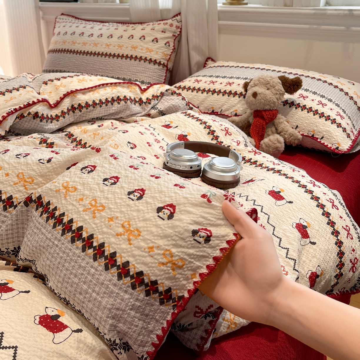 91家纺网 家纺一手货源 找家纺 （总）一比一家纺 2026新款云感泡芙棉小清新印花贝壳边四件套