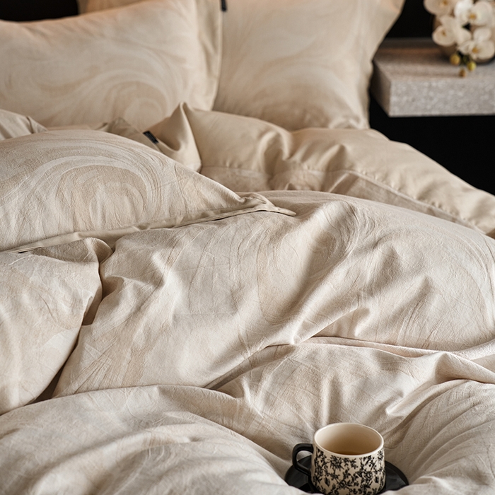 91家纺网 家纺一手货源 找家纺 （总）宜代光年 2026新款亚麻大提花贡缎磨毛（拼角款）四件套系列