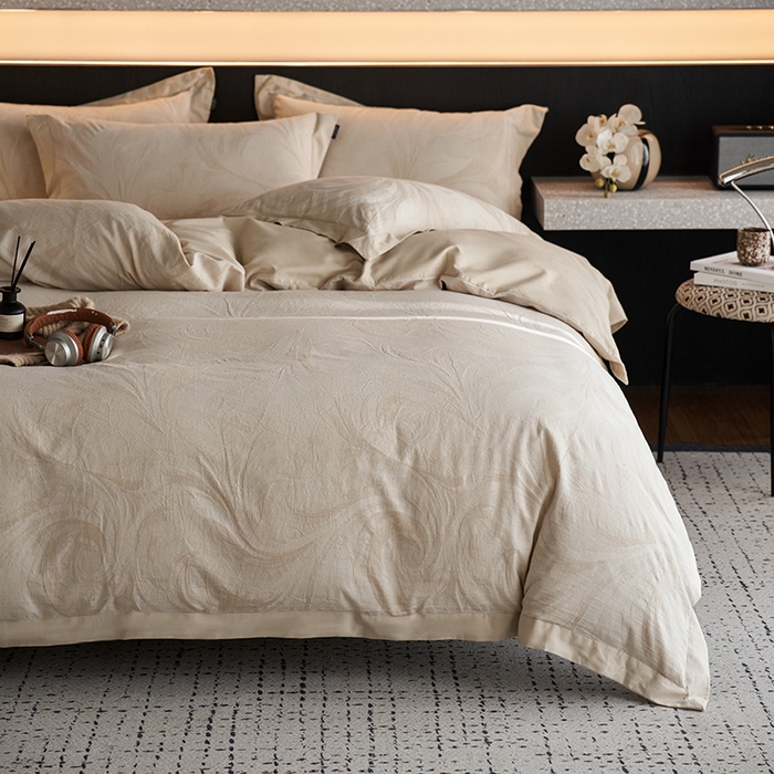 91家纺网 家纺一手货源 找家纺 （总）宜代光年 2026新款亚麻大提花贡缎磨毛（拼角款）四件套系列