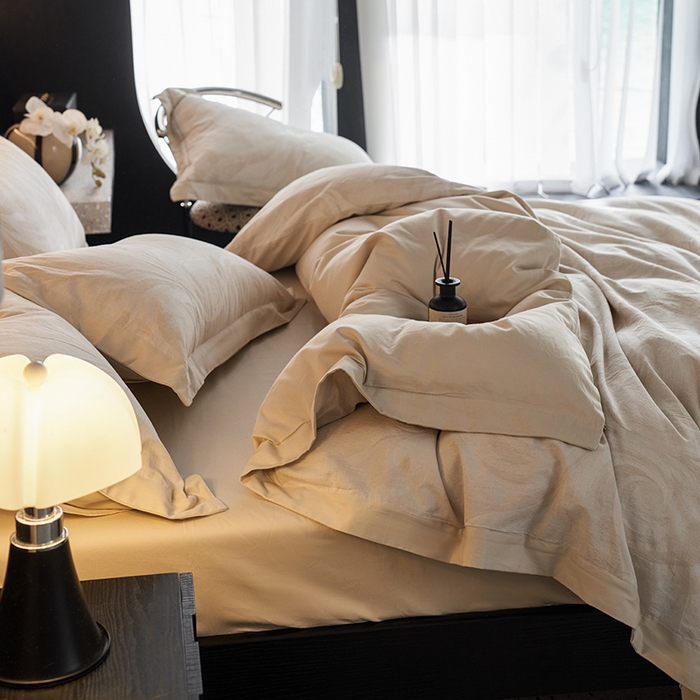 91家纺网 家纺一手货源 找家纺 宜代光年 2026新款亚麻大提花贡缎磨毛（拼角款）四件套系列 云千-米麻