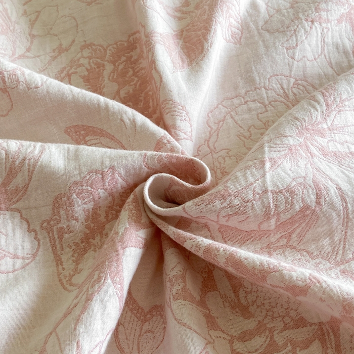 91家纺网 家纺一手货源 找家纺 宜代光年 2026新款全棉纯棉60S水洗棉三层纱色织提花四件套系列（经典保留花型） 牡丹-粉