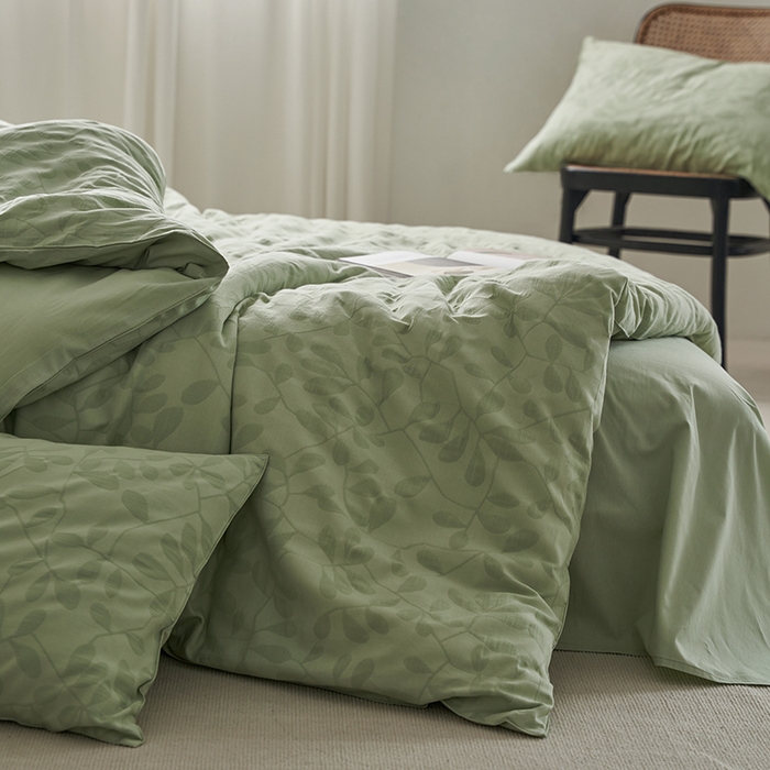 91家纺网 家纺一手货源 找家纺 宜代光年 2026新款全棉纯棉60S水洗棉三层纱色织提花四件套系列（经典保留花型） 叶繁-绿