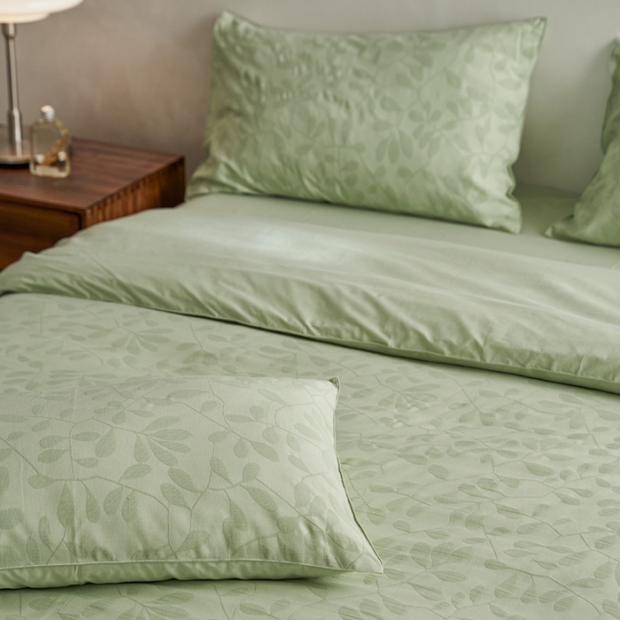 91家纺网 家纺一手货源 找家纺 宜代光年 2026新款全棉纯棉60S水洗棉三层纱色织提花四件套系列（经典保留花型） 叶繁-绿