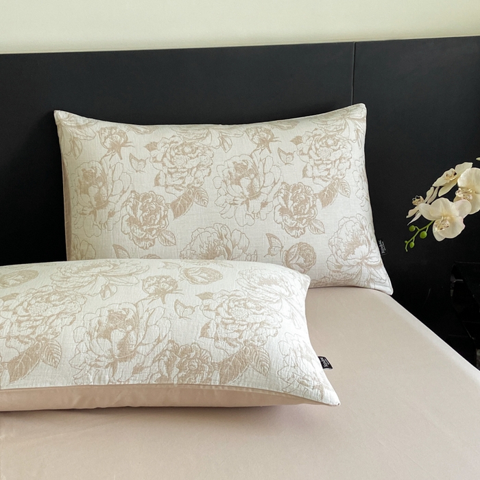 91家纺网 家纺一手货源 找家纺 宜代光年 2026新款全棉纯棉60S水洗棉三层纱色织提花四件套系列（经典保留花型） 牡丹-咖