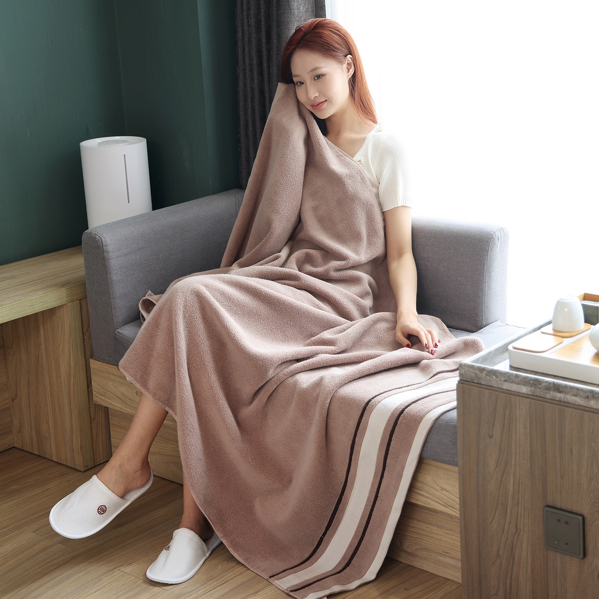 91家纺网 家纺一手货源 找家纺 朴尔家纺-毛巾被 2026新款素边全棉缎档加大加厚浴巾 浮柔咖 90*180cm