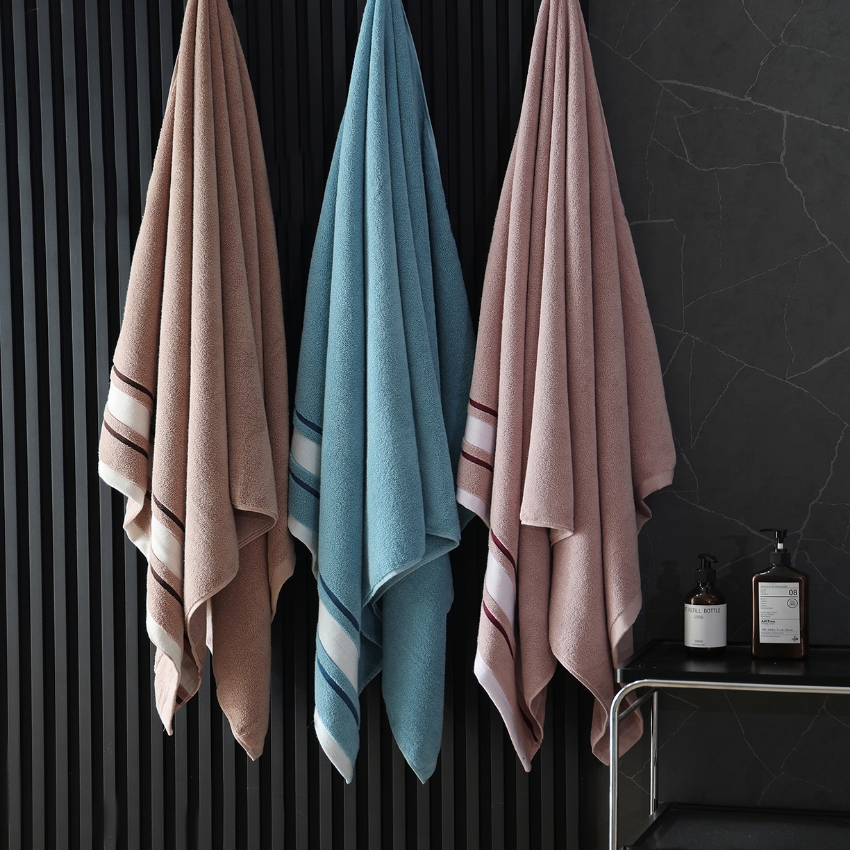 朴尔家纺-毛巾被 2026新款素边全棉缎档加大加厚浴巾 组合图 90*180cm