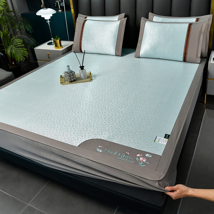 小牛席业 2026新款超精密冰丝席-肌理纹系列-床笠款 机理纹系列-床笠款（绿色）