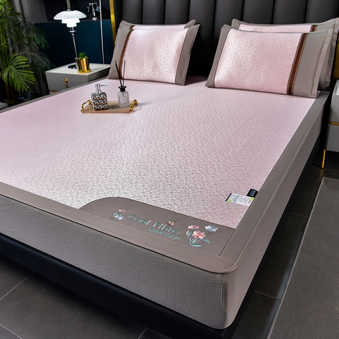 91家纺网 家纺一手货源 找家纺 小牛席业 2026新款超精密冰丝席-肌理纹系列-床笠款 肌理纹系列-床笠款（粉色）