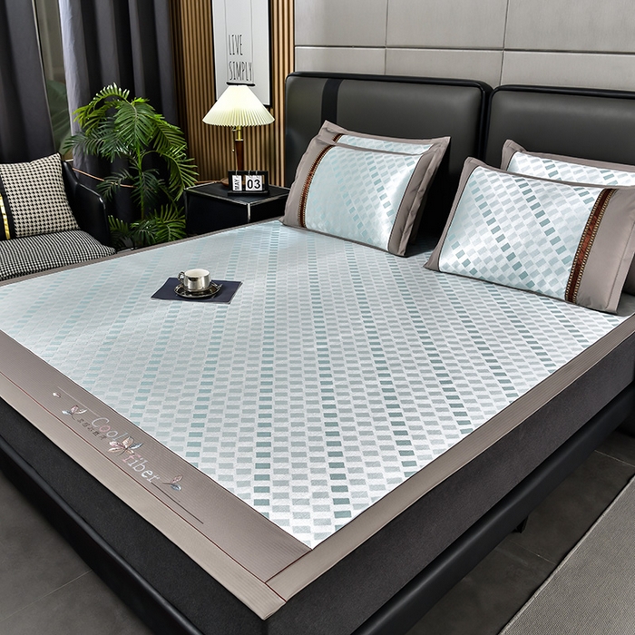 91家纺网 家纺一手货源 找家纺 小牛席业 2026新款超精密冰丝席席子-矩阵方格系列 超精密凉感冰丝席系列（矩阵方格浅绿）