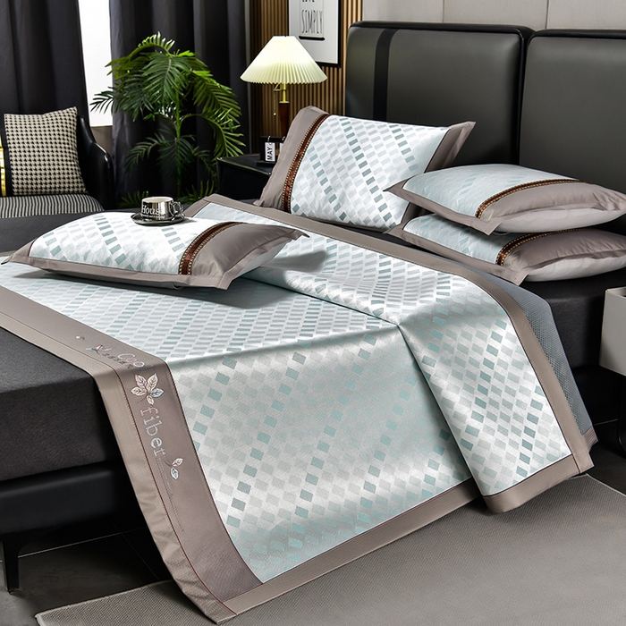 小牛席业 2026新款超精密冰丝席席子-矩阵方格系列 超精密凉感冰丝席系列（矩阵方格浅绿）