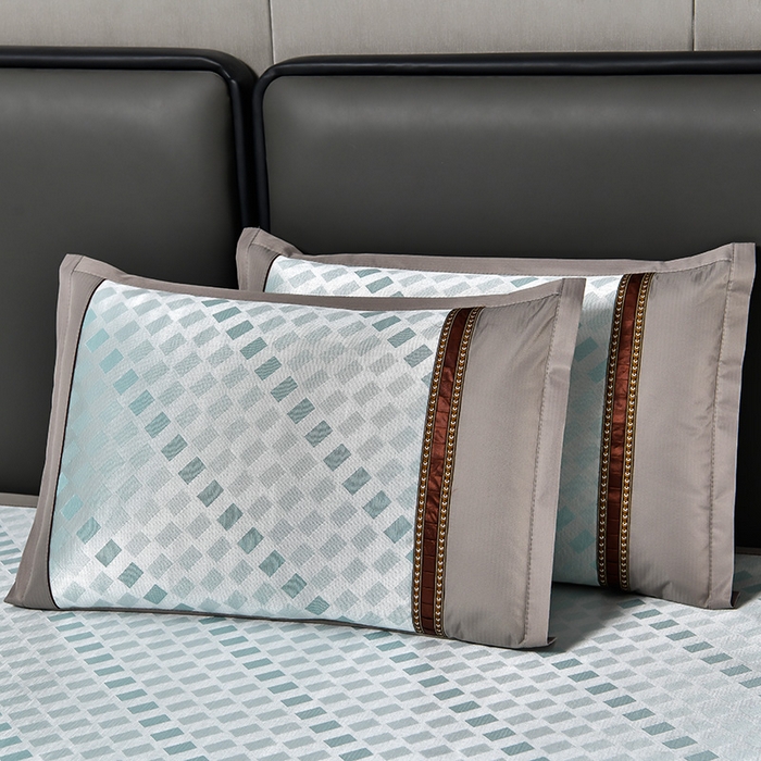 91家纺网 家纺一手货源 找家纺 小牛席业 2026新款超精密冰丝席席子-矩阵方格系列 超精密凉感冰丝席系列（矩阵方格浅绿）