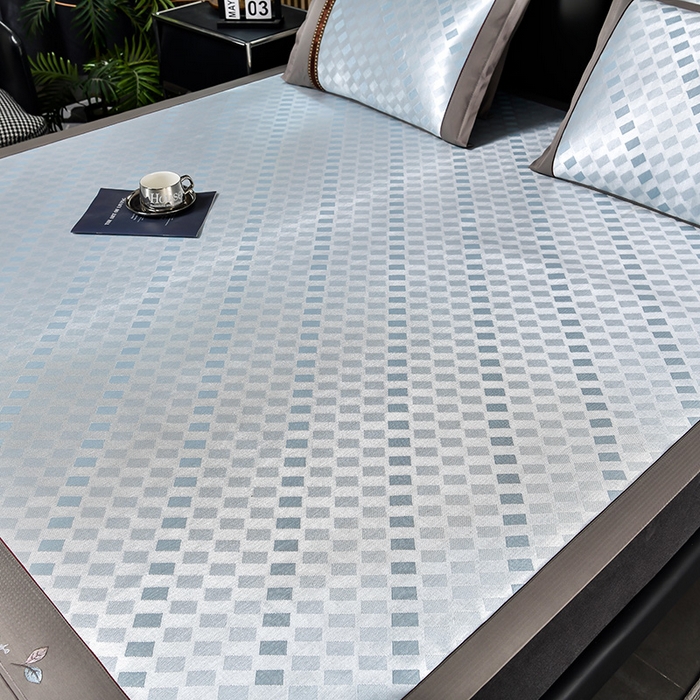 91家纺网 家纺一手货源 找家纺 小牛席业 2026新款超精密冰丝席席子-矩阵方格系列 超精密凉感冰丝席系列（矩阵方格浅蓝）