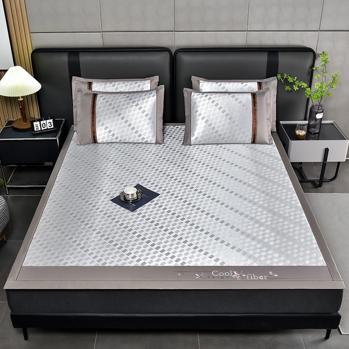 91家纺网 家纺一手货源 找家纺 小牛席业 2026新款超精密冰丝席席子-矩阵方格系列 超精密凉感冰丝席系列（矩阵方格灰色）