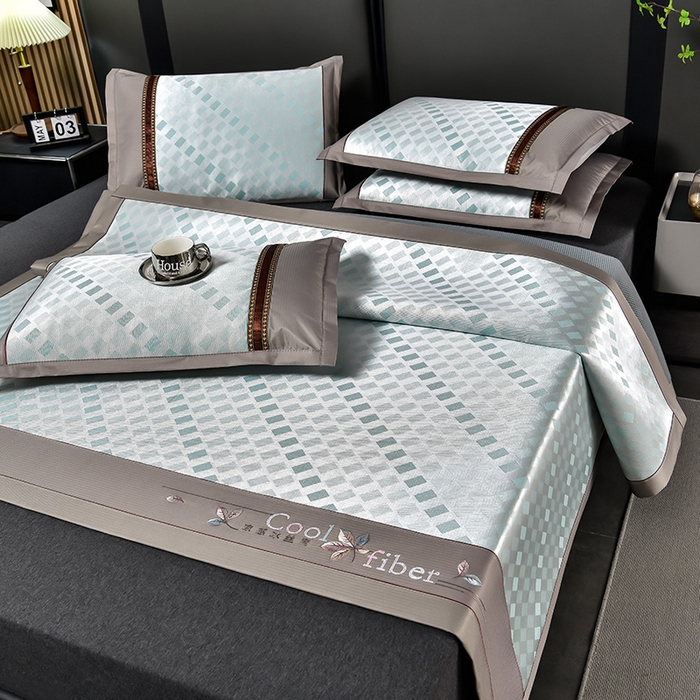 91家纺网 家纺一手货源 找家纺 小牛席业 2026新款超精密冰丝席席子-矩阵方格系列 超精密凉感冰丝席系列（矩阵方格浅绿）