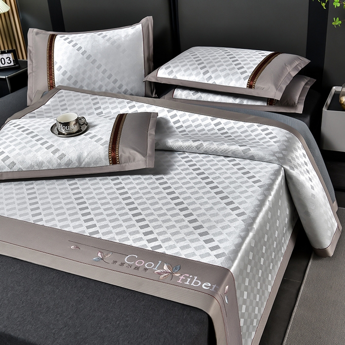 91家纺网 家纺一手货源 找家纺 小牛席业 2026新款超精密冰丝席席子-矩阵方格系列 超精密凉感冰丝席系列（矩阵方格灰色）