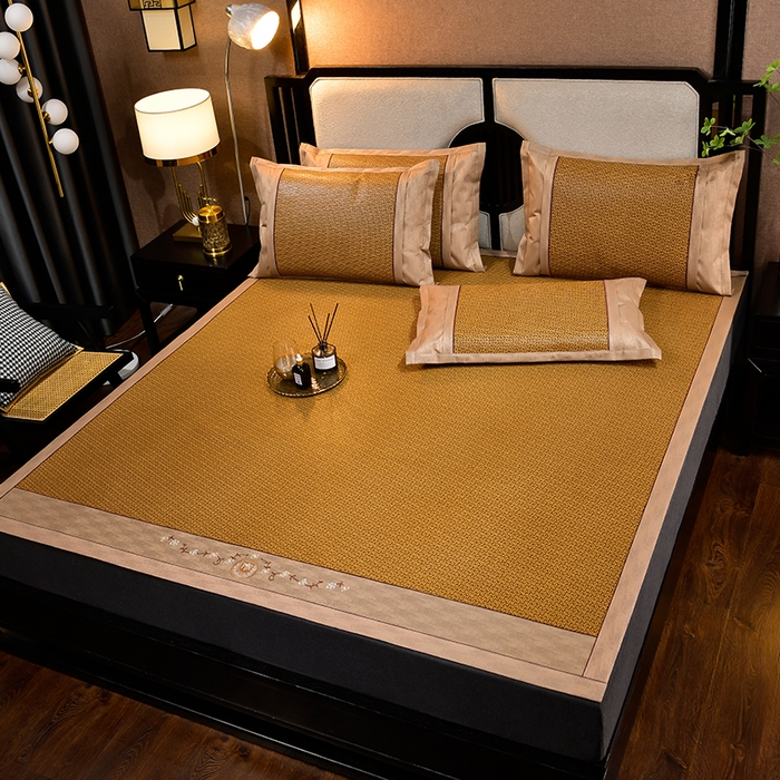 小牛席业 2026新款刺绣古藤席【常规款】藤席凉席冰藤席冰丝席乳胶席 黄古藤席