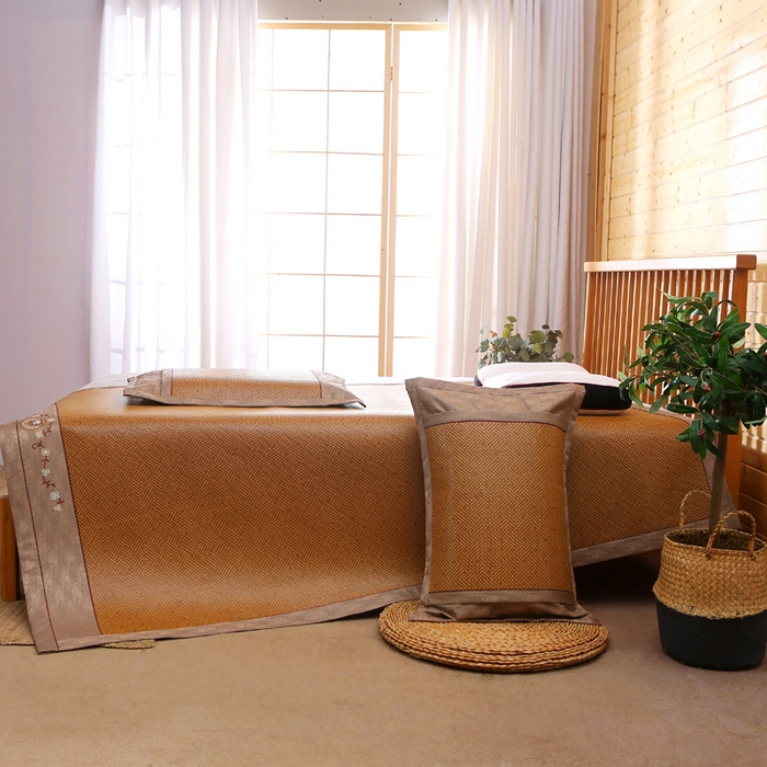 91家纺网 家纺一手货源 找家纺 小牛席业 2026新款刺绣古藤席【常规款】藤席凉席冰藤席冰丝席乳胶席 夏日摩卡