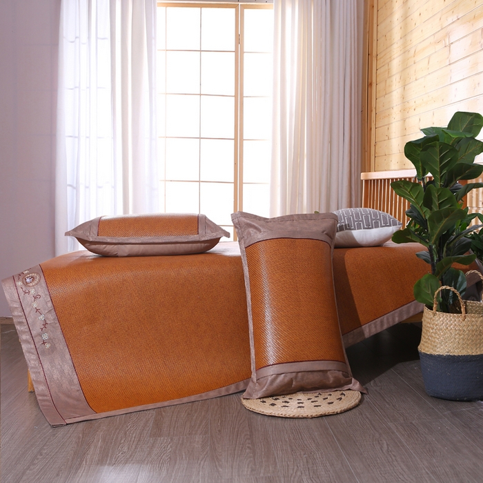 91家纺网 家纺一手货源 找家纺 小牛席业 2026新款刺绣古藤席【常规款】藤席凉席冰藤席冰丝席乳胶席 红棕古藤