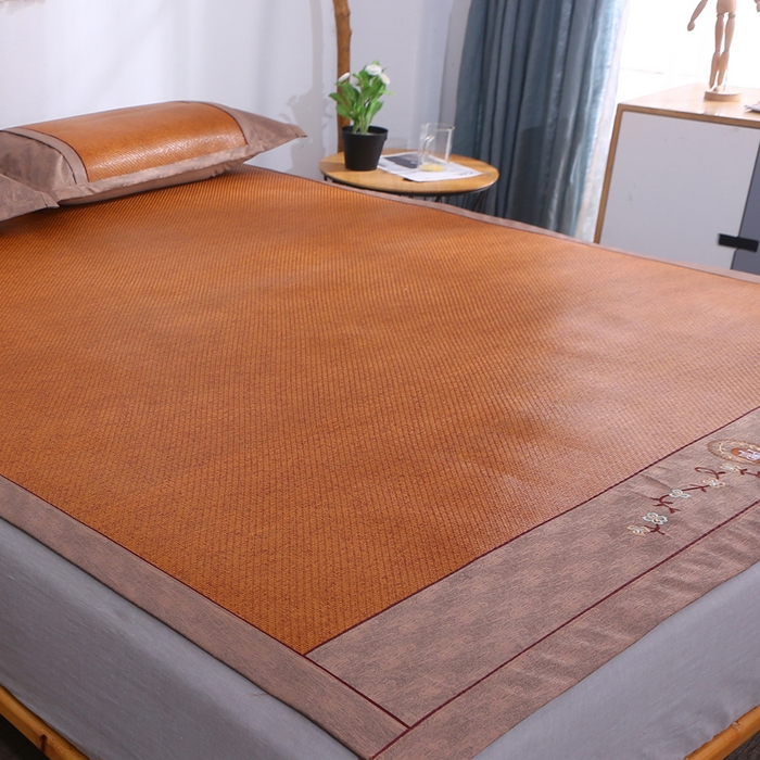 91家纺网 家纺一手货源 找家纺 小牛席业 2026新款刺绣古藤席【常规款】藤席凉席冰藤席冰丝席乳胶席 红棕古藤