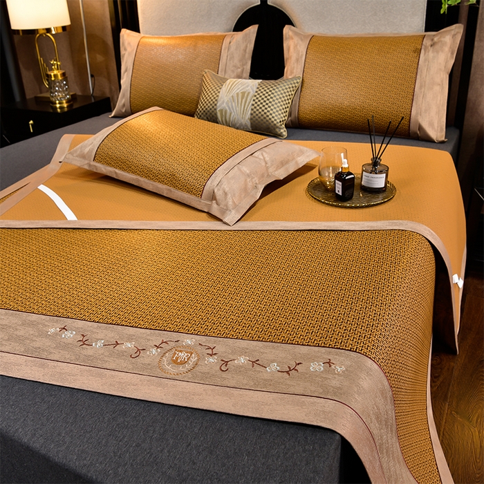 91家纺网 家纺一手货源 找家纺 小牛席业 2026新款刺绣古藤席【常规款】藤席凉席冰藤席冰丝席乳胶席 黄古藤席