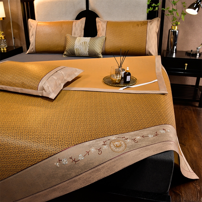 91家纺网 家纺一手货源 找家纺 小牛席业 2026新款刺绣古藤席【常规款】藤席凉席冰藤席冰丝席乳胶席 黄古藤席