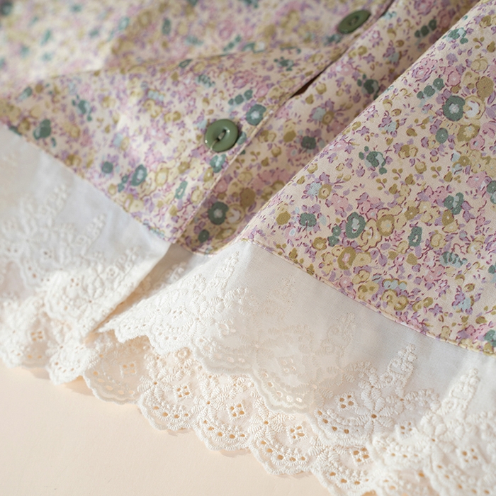 91家纺网 家纺一手货源 找家纺 洛兰沙家居馆 2026春季新品甜美森系纯棉碎花宽松睡衣长袖蕾丝花边拼接款家居服 粉色花园