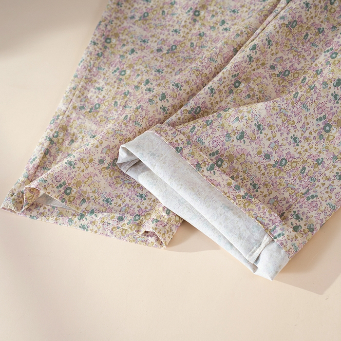 91家纺网 家纺一手货源 找家纺 洛兰沙家居馆 2026春季新品甜美森系纯棉碎花宽松睡衣长袖蕾丝花边拼接款家居服 粉色花园