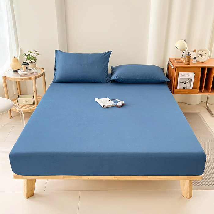 梦卓家纺 2026新款ins纯色系列亲肤水洗棉床笠 爵士蓝