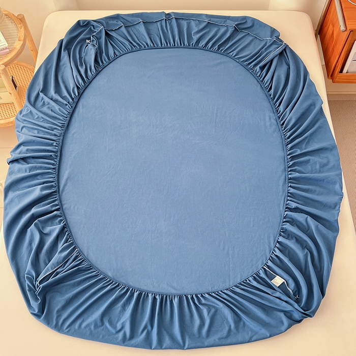 91家纺网 家纺一手货源 找家纺 梦卓家纺 2026新款ins纯色系列亲肤水洗棉床笠 爵士蓝