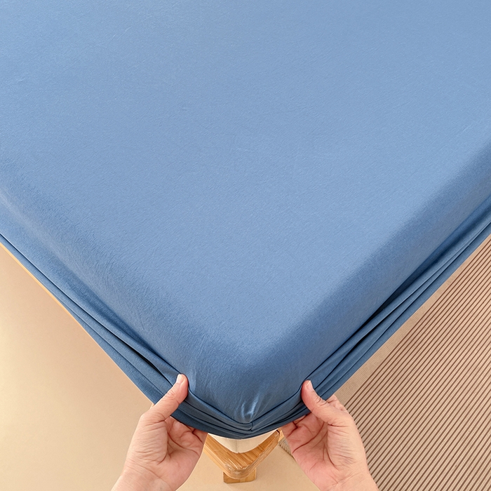 91家纺网 家纺一手货源 找家纺 梦卓家纺 2026新款ins纯色系列亲肤水洗棉床笠 爵士蓝