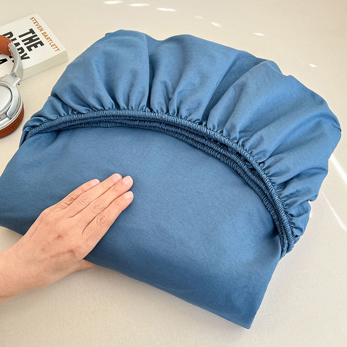 91家纺网 家纺一手货源 找家纺 梦卓家纺 2026新款ins纯色系列亲肤水洗棉床笠 爵士蓝