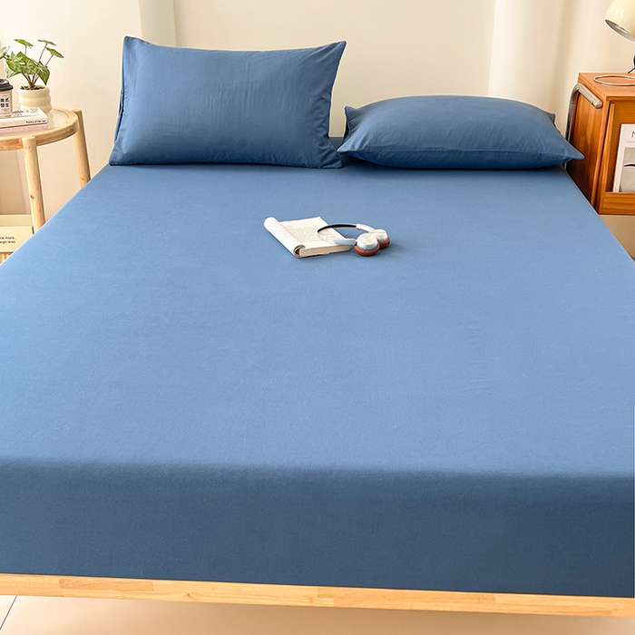 91家纺网 家纺一手货源 找家纺 梦卓家纺 2026新款ins纯色系列亲肤水洗棉床笠 爵士蓝