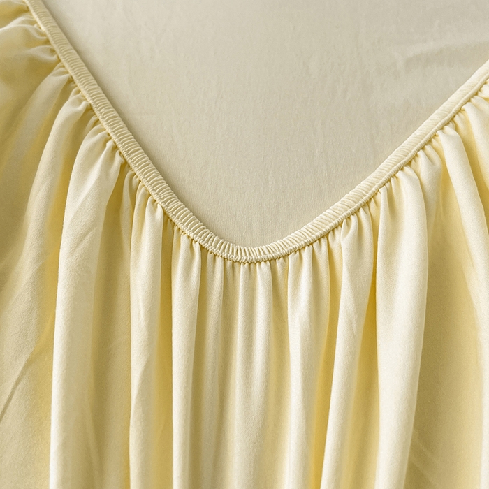 91家纺网 家纺一手货源 找家纺 梦卓家纺 2026新款ins纯色系列亲肤水洗棉床笠 奶黄