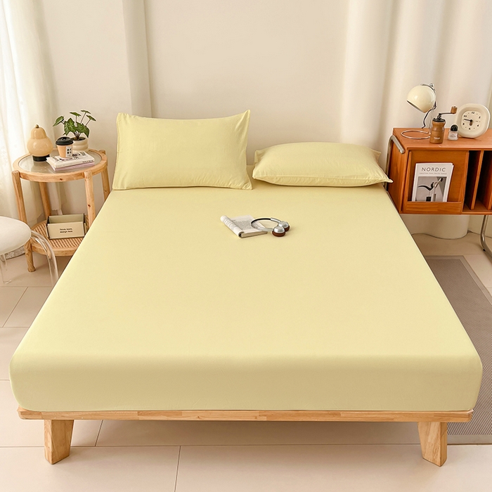 梦卓家纺 2026新款ins纯色系列亲肤水洗棉床笠 奶黄