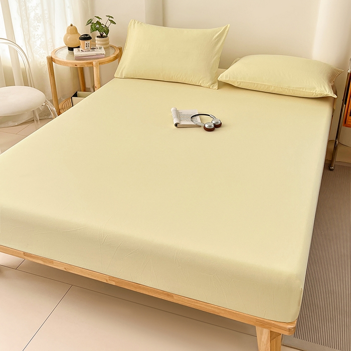 91家纺网 家纺一手货源 找家纺 梦卓家纺 2026新款ins纯色系列亲肤水洗棉床笠 奶黄